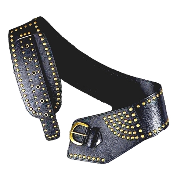 Belt M L Wide Studded Rocker Belts Retro Punk Fashion Brown Black Belt - Picture 9 of 14